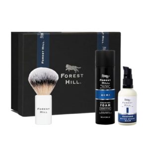 Forest Hill Men Grooming Diwali Gift Set, Pack of 3 Luxury Shaving Kit, Ashford Post Shave Balm 100ml, Aqua Shaving Foam 266ml and Easy Grip Soft Hair Lincoln White Shaving Brush, Ideal For Personal and Professional Salon
