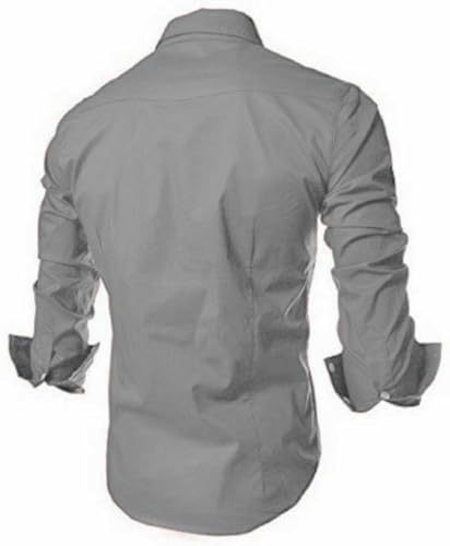 DEELMO Men's Cotton Blend Mandarin Collar Regular Fit Full Sleeve Casual Short Kurta, Grey, XL - Image 5