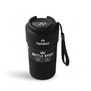 NAVANTE 600ml Coffee Tumbler Leak Proof – LED Temperature Display Travel Mug, Stainless Steel Insulated, 20oz Hot/Cold Thermos, Black – Diwali Deal