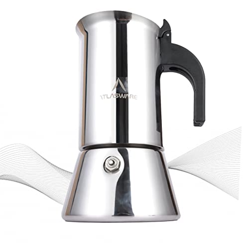 Atlasware Stainless Steel Mocha Design Coffee Maker | Induction, Gas, Hot Plate Compatible | Compact BPA Free Espresso Filter Coffee Black Tea Pot Percolator for Home, Kitchen, Travel (Silver, 6 Cup) - Image 7