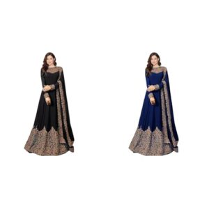 PristiveFashionHub Women's Codding Long Anarkali Gown with Duppta(Free Size) (Black) Women's Blue Codding Long Gown Anarkali With Duppta(Free Size)