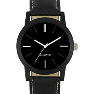 Acnos Leather Premium Black Strap And Black Dial Analogue Watch For Men Pack Of - 1 (Lr05)
