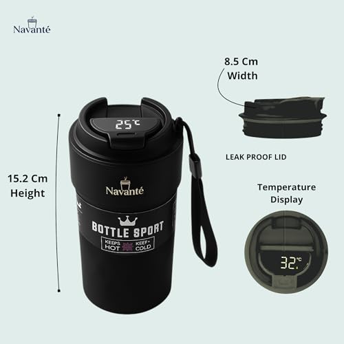 NAVANTE 600ml Coffee Tumbler Leak Proof – LED Temperature Display Travel Mug, Stainless Steel Insulated, 20oz Hot/Cold Thermos, Black – Diwali Deal - Image 5