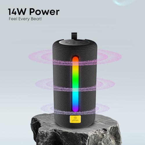 pTron Fusion Buzz 14W Bluetooth Speaker with Pristine Sound, 8hrs Playback, Rhythmic RGB LEDs, Multi-Play Modes BT5.3/TF Card/USB, TWS Feature, Integrated Button Controls, Type-C Charging (Black) - Image 3