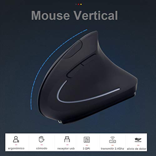 DQST Rechargeable Ergonomic Wireless Mouse, 2.4Ghz Optical Vertical Mouse with 3 Adjustable DPIs, 6 Buttons Design with USB Receiver, Compatible with Windows and Mac System(Black) - Image 2