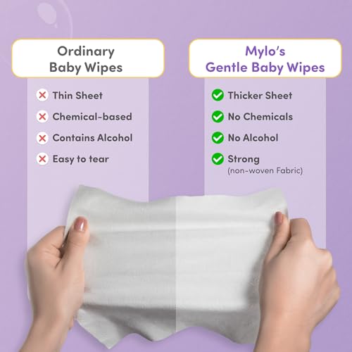 Mylo Gentle Baby Wipes with Lid (72 Wipes x 3 Pack - 216 Water Wipes) | Natural Wet Wipes with Organic Coconut Oil & Neem| Cotton Cloth with Extra Thick - Image 2