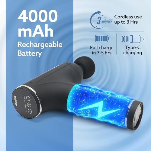 AGARO Galaxy Gun Massager, 4 Heads, 6 Speed, Rechargeable, Handheld, Percussion Muscle Massager for Full Body Pain Relief, Muscle Relaxation of Neck, Shoulder, Back, Foot for Men & Women, Black. - Image 5