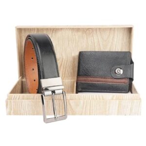 ZEVORA Leather Belt & Wallet Wooden Combo Gift Set for Men I Gift for Friend, Boyfriend,Husband,Father, Son, Corporate Gift Rakhi Combo (Pack of 2) 43AUTO16BRWOODCO
