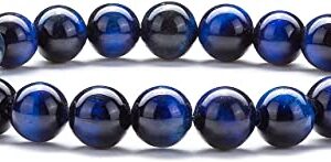 Hot And Bold Unisex Adult Premium Natural Stone Reiki Crystal Healing Blue Tiger's Eye Beads Bracelet With Certificate