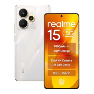 realme 15 Smartphone 5G 256GB ROM 8GB RAM 6.8" AMOLED Display 144Hz, 7000mAh Battery 80W Fast Charge IP69 Waterproof 50MP AI Camera Silver