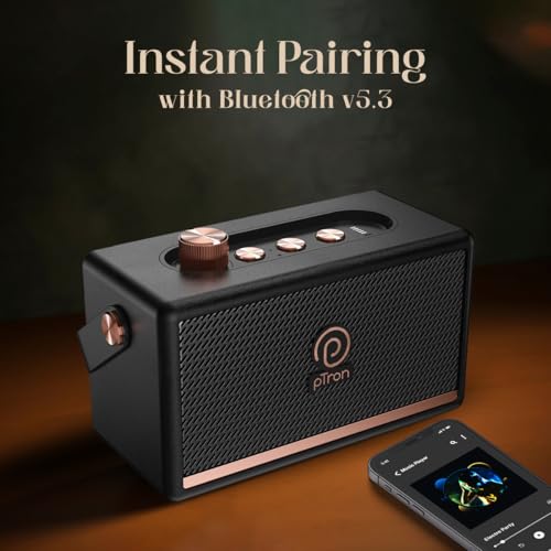 pTron Fusion Pro Retro Signature 20W Bluetooth Speaker with Pristine Sound, 8 Hours Playtime, Dual Drivers, Playback via BT5.3/USB/TF Card, Easy Controls, Portable Speaker & Type C Charging (Black) - Image 9