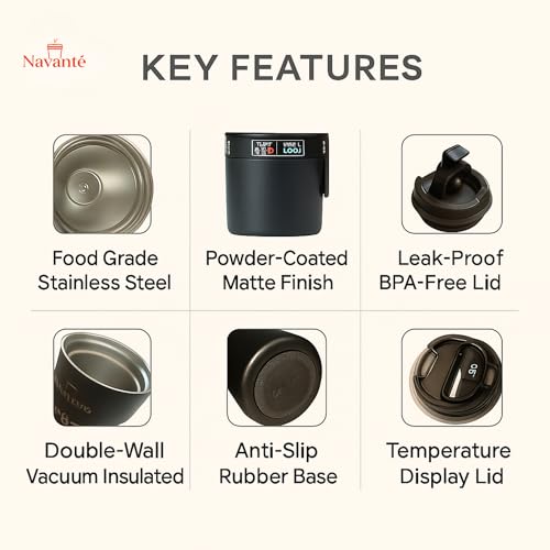 NAVANTE 600ml Coffee Tumbler Leak Proof – LED Temperature Display Travel Mug, Stainless Steel Insulated, 20oz Hot/Cold Thermos, Black – Diwali Deal - Image 6