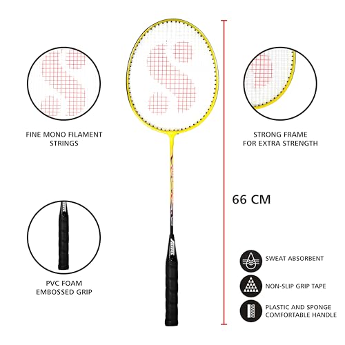 Silver's Aluminium Micro Badminton Kit (2 Racquets with Full Cover, 1 Box Shuttlecock Pack of 3) Black, Aluminium, Micro Combo 2 with Nylon Shuttle, Yellow/Black - Image 2