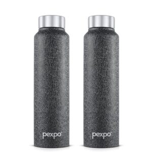 PEXPO Chromo 1000 ISI Certified Stainless Steel Sports/Fridge Water Bottle, 950ml, Black, Pack of 2 | BPA Free | Water Bottle for Office, Gym, School, Yoga, Trekking, Men, Women and Kids