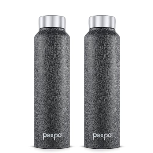 PEXPO Chromo 1000 ISI Certified Stainless Steel Sports/Fridge Water Bottle, 950ml, Black, Pack of 2 | BPA Free | Water Bottle for Office, Gym, School, Yoga, Trekking, Men, Women and Kids