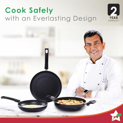 Wonderchef Valencia Non-Stick Cookware 4 Piece Set | Kadhai with Lid 24 cm, Fry Pan 24 cm, Dosa Tawa 28 cm | Pure Grade Aluminium| PFOA Free| 2 Years Warranty | Black - Image 2