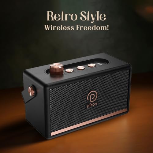 pTron Fusion Pro Retro Signature 20W Bluetooth Speaker with Pristine Sound, 8 Hours Playtime, Dual Drivers, Playback via BT5.3/USB/TF Card, Easy Controls, Portable Speaker & Type C Charging (Black) - Image 6