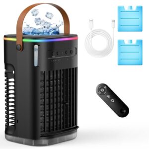 AIRTHRYL 2025 Upgraded Portable Air Conditioners Fan, 5-IN-1 Portable AC Unit|Fan|Humidifier|Cooler|3 Cool Mist|7 Night Light w/Remote, 1200ML Water Tank, 7H Timer for Room Office Car Indoor Outdoor