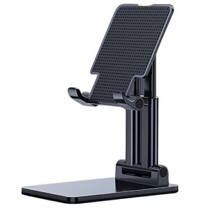 SYN SONS Desk Cell Phone Holder Foldable Mobile Phone Stand Holder -Angle & Height Adjustable Anti-Slip Compatible with Smartphones/iPad mini/Game/Kindle/Tablet Black (4-10")