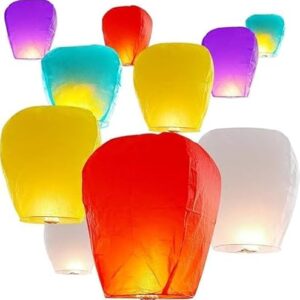 TRUFLAIR Paper Sky Lanterns Multicolour Hot Parachute Air Balloon Flying Night Sky Light Lamp with Fuel Wax Candle for Make a Wish/Diwali/Christmas (Pack of 20 PCS)
