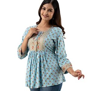 DMP FASHION Women Rayon Classy Printed Top(Aqua).