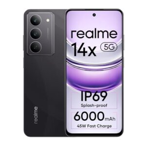 realme 14x 5G Smartphone 6+128GB Crystal Black6,67-inch Screen, 120Hz Display, 6000mAh Battery, 80MP, MediaTek Dimensity 6300, ArmorShell Protection, IP69