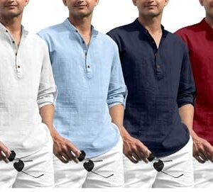 Zombom Combo of Men's Solid Cotton Blend Full Sleeve Mandarin/Chinese Collor Straight Kurta Shirt (Pack of 4)