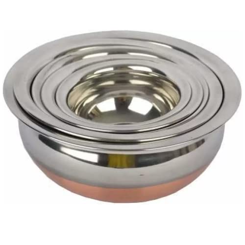 Sprucezone Set of 5 Copper Bottom Stainless Steel Handi Cookware Set (Capacity: 0.5, 0.75, 1, 1.5, 2 LTR) With Lid, Silver - Image 2