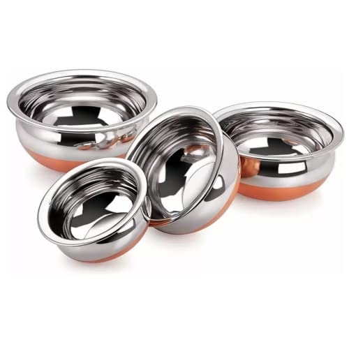 Sprucezone Set of 5 Copper Bottom Stainless Steel Handi Cookware Set (Capacity: 0.5, 0.75, 1, 1.5, 2 LTR) With Lid, Silver - Image 4
