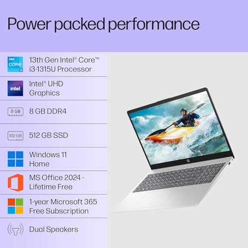 HP 15, Intel Core i3-1315U-13th Gen Laptop (8GB DDR4 Ram,512GB SSD) Anti-Glare, Micro-Edge,15.6'' FHD, Win11,M365 Basic(1yr),Office Home24, Silver,1.59kg, FHD 15-FD0569TU/FD0129TU - Image 3
