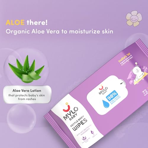 Mylo Gentle Baby Wipes with Lid (72 Wipes x 3 Pack - 216 Water Wipes) | Natural Wet Wipes with Organic Coconut Oil & Neem| Cotton Cloth with Extra Thick - Image 4