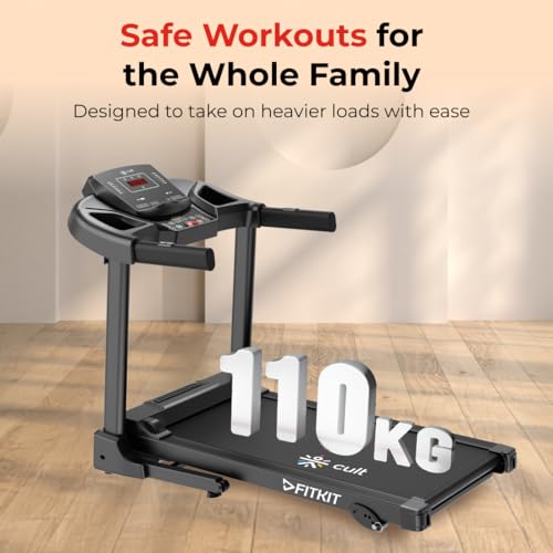 Fitkit by Cult PowerRun-96 BLDC Motor Treadmill (4.5HP Peak) | 12.8km/h Max Speed, 110kg Weight Capacity | 12 Preset Programs, LED Display | AUX/MP3/USB | Home Gym Equipment, Black - Image 6