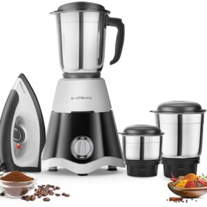 Longway Supreme Dlx Mixer Grinder with 3 Jars for Mixing, Grinding with Kwid 1100W Dry Iron | 2 Years Warranty (Gray & Black, 700 W)