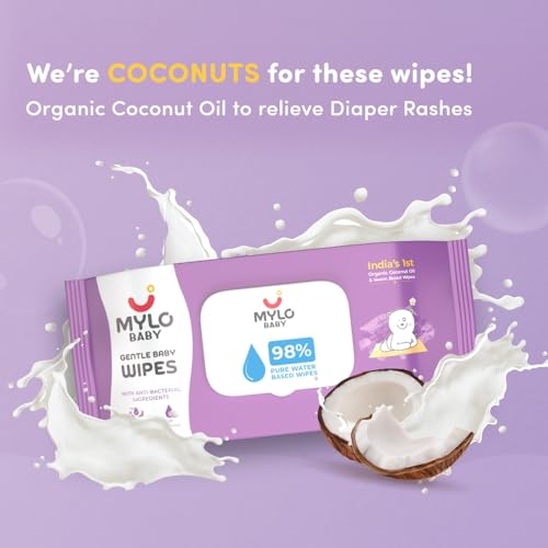 Mylo Gentle Baby Wipes with Lid (72 Wipes x 3 Pack - 216 Water Wipes) | Natural Wet Wipes with Organic Coconut Oil & Neem| Cotton Cloth with Extra Thick - Image 6