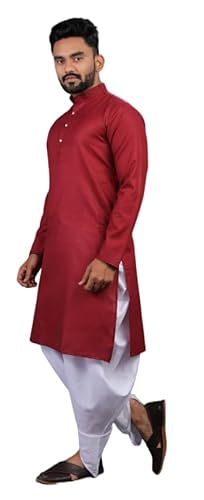 Gauri Laxmi Enterprise Men's Cotton Blend Dhoti Kurta Set (X-Large, Maroon) - Image 2