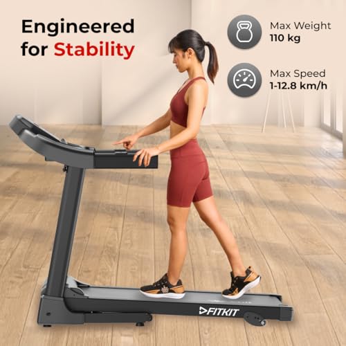 Fitkit by Cult PowerRun-96 BLDC Motor Treadmill (4.5HP Peak) | 12.8km/h Max Speed, 110kg Weight Capacity | 12 Preset Programs, LED Display | AUX/MP3/USB | Home Gym Equipment, Black - Image 3