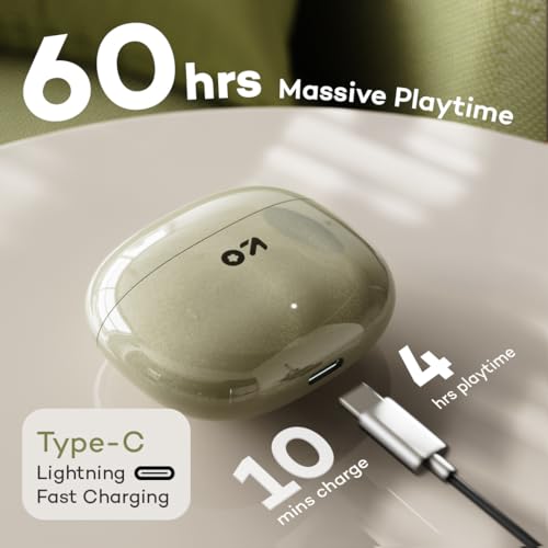 GOBOULT W60 True Wireless in Ear Earbuds 60H Playtime, ZEN Quad Mic ENC, 50ms Xtreme Low Latency, Made in India, Type-C Fast Charging, 13mm Driver, IPX5 Combat Gaming mode,TWS Ear Buds Wireless(Green) - Image 3