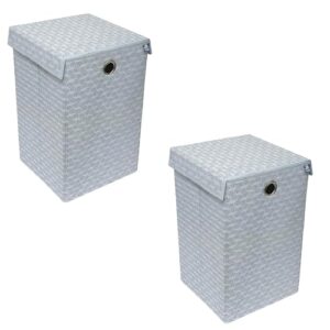 Homestrap Printed Non-Woven Laundry Basket with Lid and Handle – 75L Foldable Cloth Storage Hamper for Clothes, Towels, Toys, Shoes | Collapsible Organizer for Bedroom, Bathroom (Grey/Pack of 2)