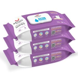 Mylo Gentle Baby Wipes with Lid (72 Wipes x 3 Pack - 216 Water Wipes) | Natural Wet Wipes with Organic Coconut Oil & Neem| Cotton Cloth with Extra Thick