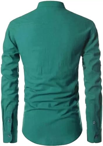 DEELMO Men's Cotton Blend Mandarin Collar Self One Design Full Sleeve Casual Short Kurta (4XL, Rama) - Image 4