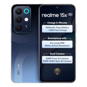 realme 15X 5G Smartphone 8+128GB Marine Blue, 6.8-inch Screen, 144Hz Display,7000mAh Battery, 60W Fast Charging, 50+50MP AI Camera,Dimensity 6300 6nm Octa-core chipset Processor, IP69