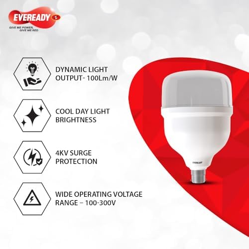 Eveready 40W LED Hammer Bulb | High CRI & High Efficiency | Energy Efficient | Mercury-Free | 4KV Surge Protection | 100 Lumens Per Watt | Cool Day Light (6500K) (pack of 10) - Image 2