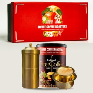 Toffee Coffee Roasters | South Indian Filter Coffee Gift Hamper| FC + Brass Dabara Set + Brass Coffee Maker | Corporate Bulk Gifting | Diwali Gift