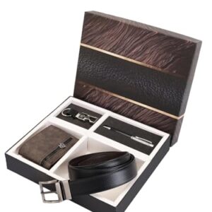 ZEVORA Leather Belt Gift Hamper for Men I Wallet, Keychain & Pen Combo Gift Set (Fits Waist Size 30-40inch) (Pack of 4) nw43