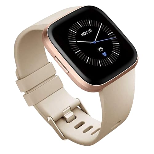 YODI Soft Silicone Classic Strap Band For Fitbit Versa/ Versa 2/ Versa Lite Small & Large Size, Replcement Watch Straps Compatible With Fit-bit Special Edition/ Lite Edition/ Versa SE For Men Women (Starlight, Large)