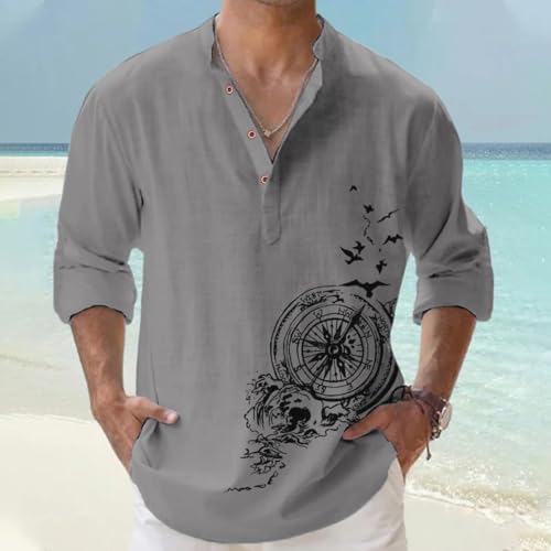 DEELMO Men's Cotton Blend Mandarin Collar Regular Fit Full Sleeve Casual Short Kurta, Grey, XL - Image 4