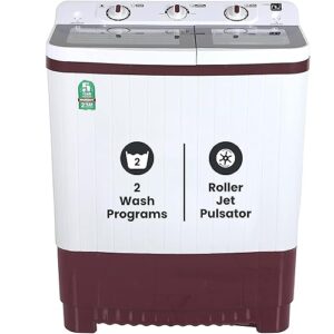 NU 7 Kg Semi-Automatic Top Load Washing Machine with Soft Close Premium Toughened Glass Lid (WTT70GBT, Burgundy Red) 2023 Model