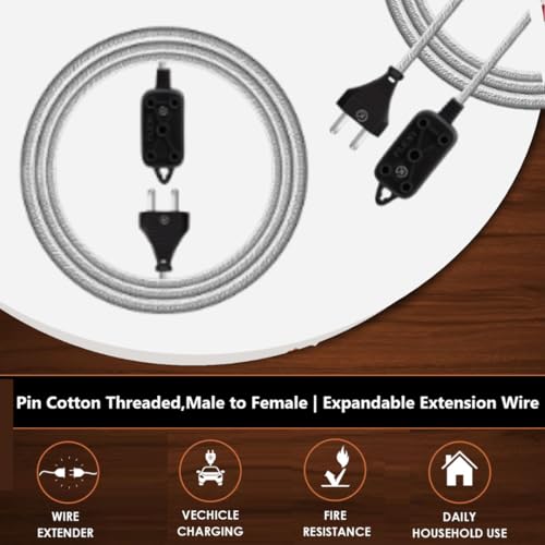 klick Gadgets 2 Pin & 3 Pin | Male Female | Expandable Electric Wire Extension | Power Cord 2.5Mt | Perfect Multipurpose | Home Decor | Office | Festival Decoration | Pack of 1 | Silver Colour - Image 3