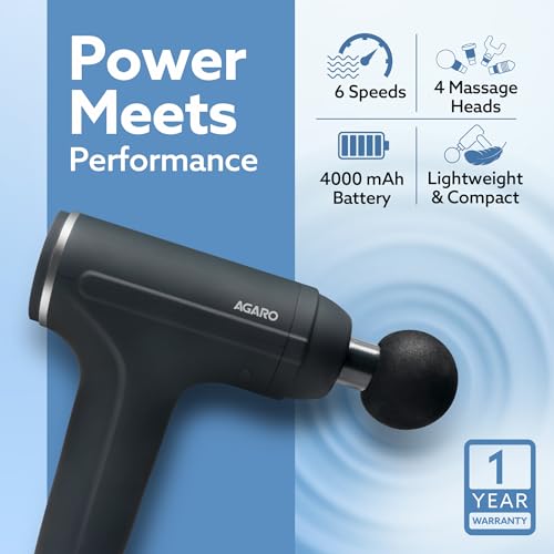 AGARO Galaxy Gun Massager, 4 Heads, 6 Speed, Rechargeable, Handheld, Percussion Muscle Massager for Full Body Pain Relief, Muscle Relaxation of Neck, Shoulder, Back, Foot for Men & Women, Black. - Image 2