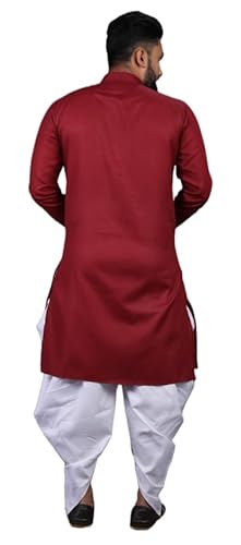 Gauri Laxmi Enterprise Men's Cotton Blend Dhoti Kurta Set (X-Large, Maroon) - Image 3